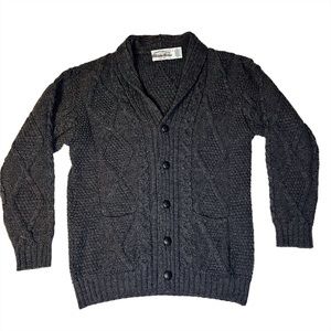 Aran Crafts 100% Merino Wool Cardigan. Large. Made in Ireland. Cable Knit Button